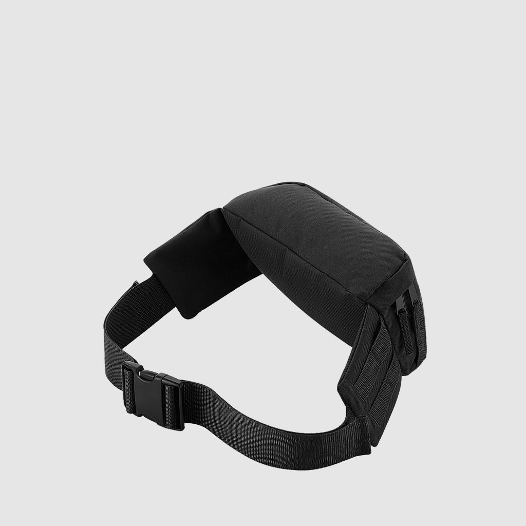 Custom khaki utility waist pack with an adjustable belt