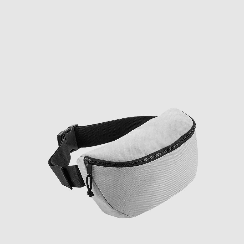 Custom bum bag with adjustable webbing belt and rear zip pocket