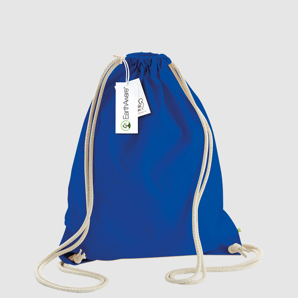 Custom black gymsac made with organic cotton canvas, drawstring handles