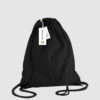 Custom black gymsac made with organic cotton canvas, drawstring handles
