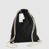 Custom black gymsac made with organic cotton canvas, drawstring handles