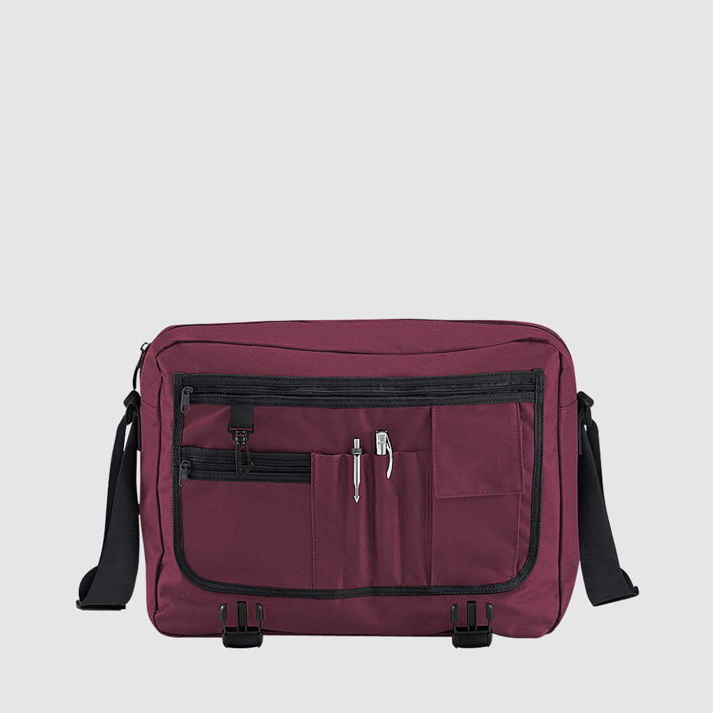 Custom messenger bag with long handles and front zip pockets
