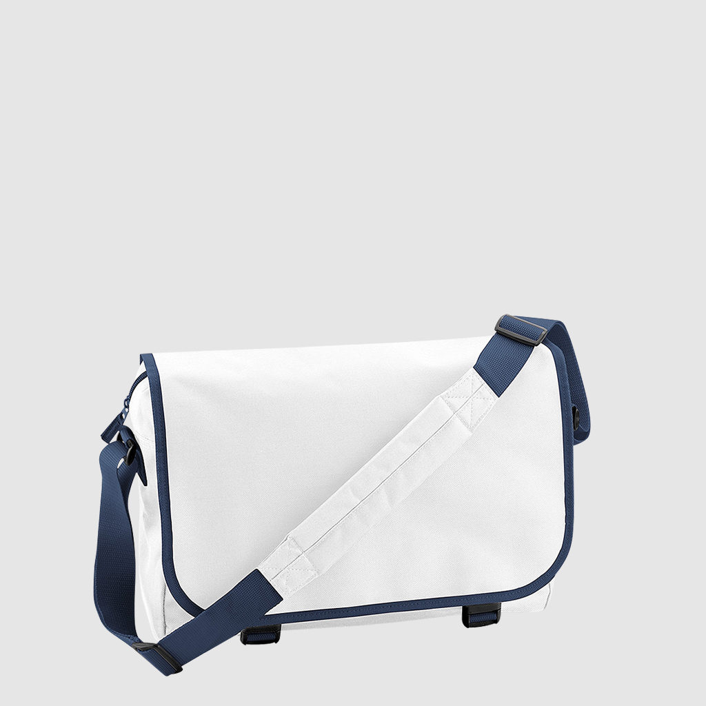 Custom messenger bag with long handles and front zip pockets