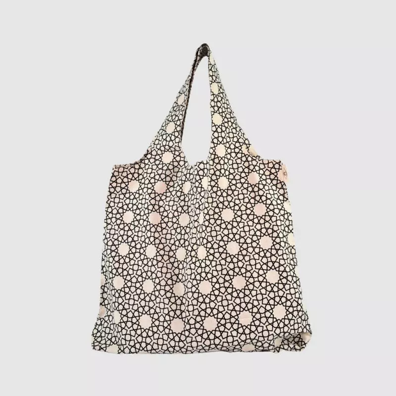 Eco cotton foldable shopping bag with black print on natural