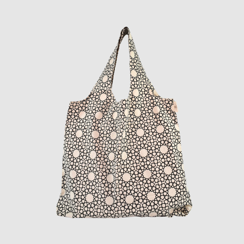Eco cotton foldable shopping bag with black print on natural
