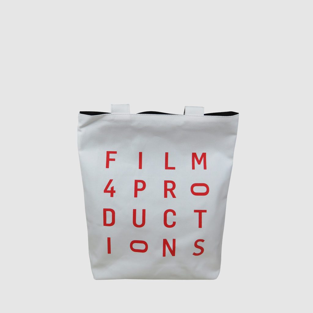 custom lined tote bag with black inside and white outside panels