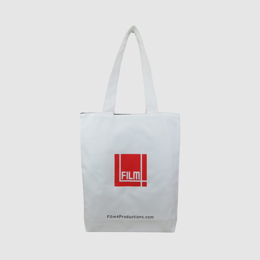 white tote bag with black lining