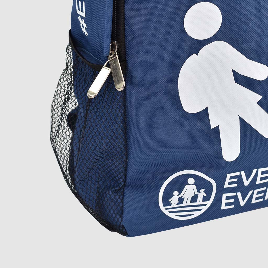 printed backpack with white screen print netted pockets