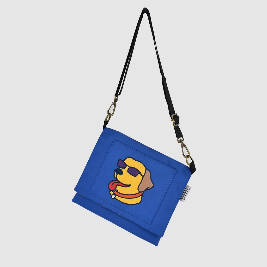 custom cross body bag with dog applique detail