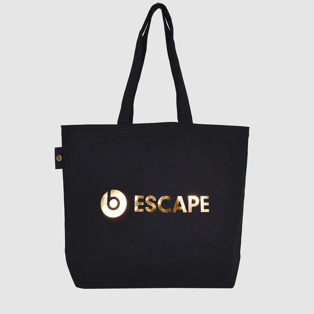 gold mirror print on bag in black