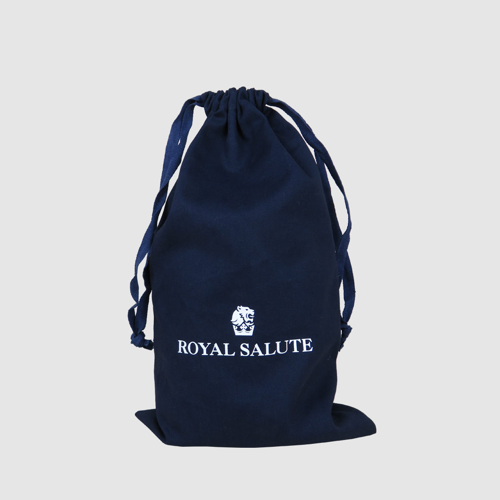 luxury packaging navy drawstring bag with grosgrain drawcord ribbon