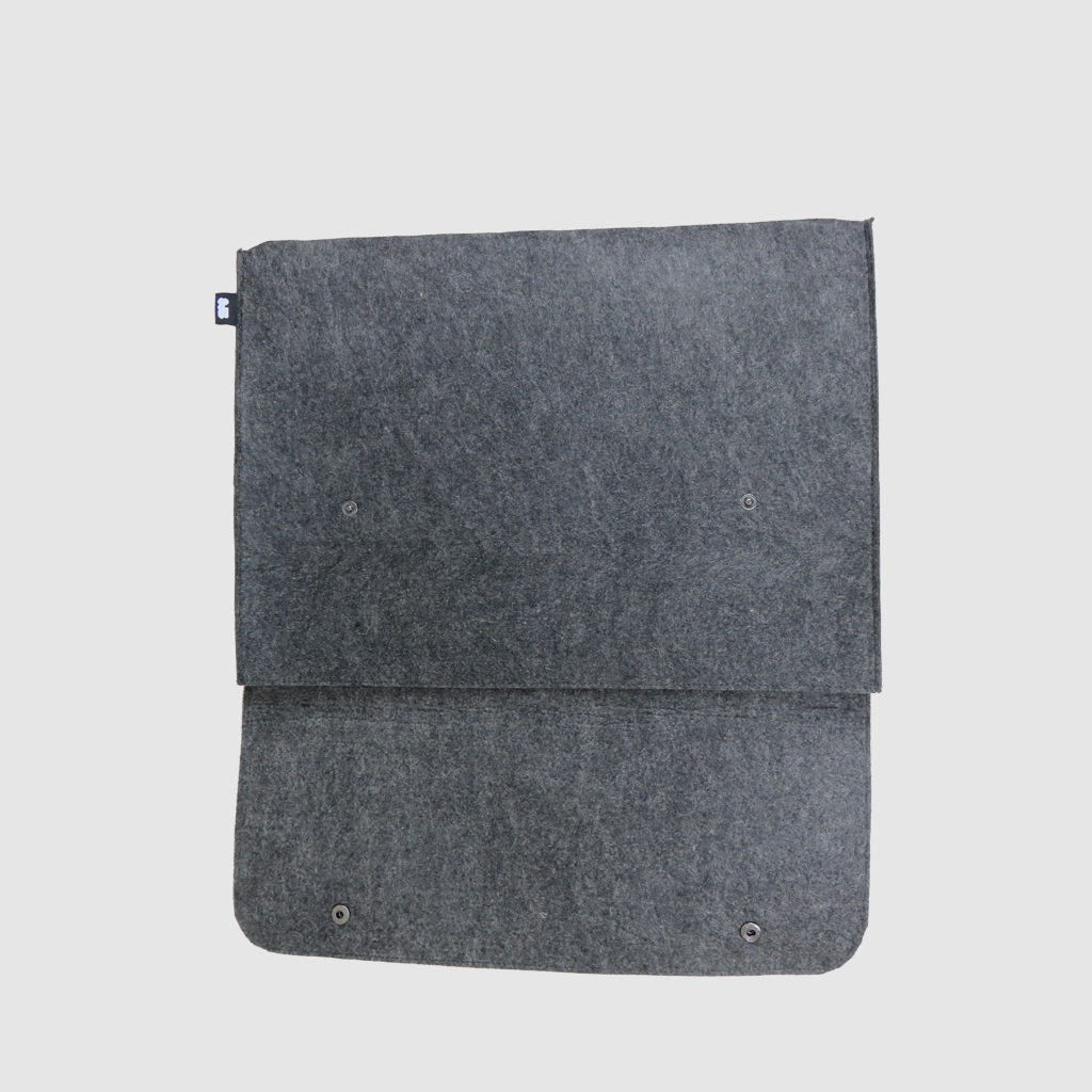felt folder in grey with woven brand label