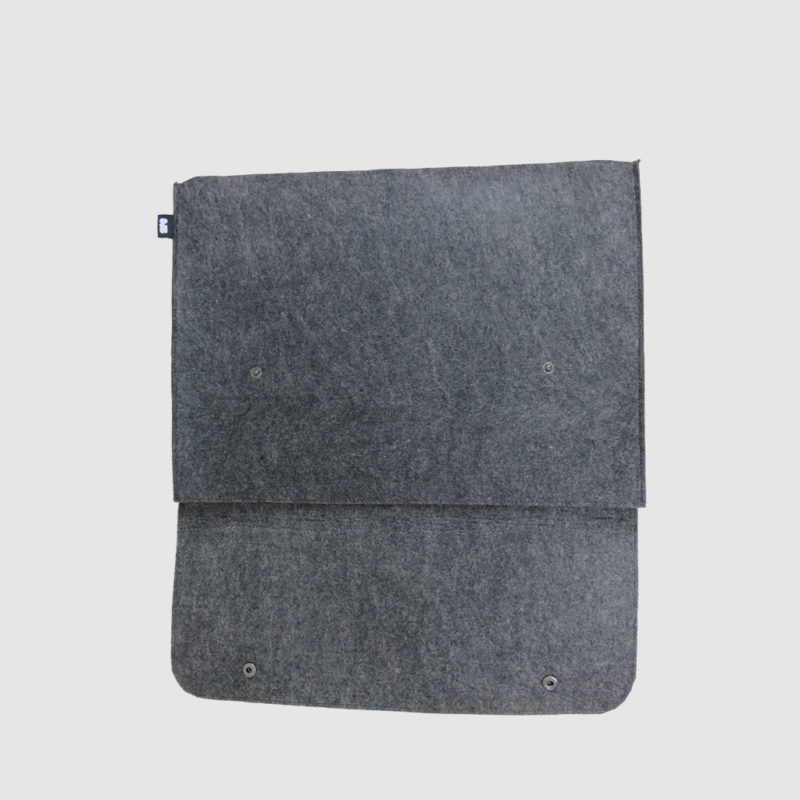 felt folder in grey with woven brand label