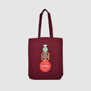 Pantone matched dark red bag with bright print