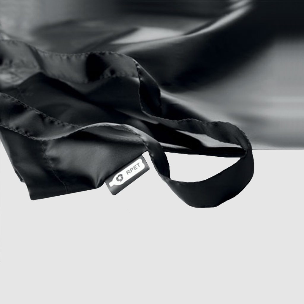 Black rPET Tote Bag with Custom Label Detail Close Up