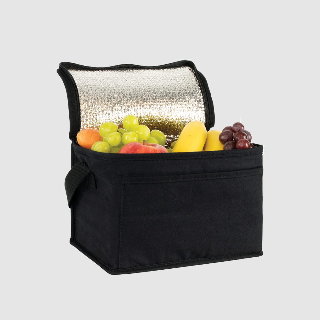Black Cotton Thermal Cooler Bag With Zip Closure
