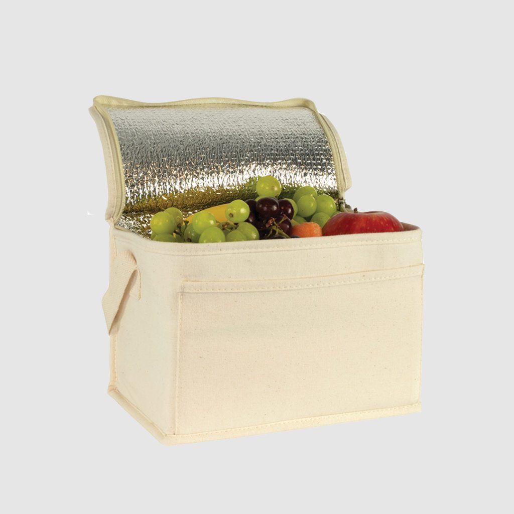 Natural Cotton Thermal Cooler Bag With Zip Closure