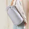 Women Wearing Grey Cotton Tote Shoulder Carry Drawstring Duffle Bag