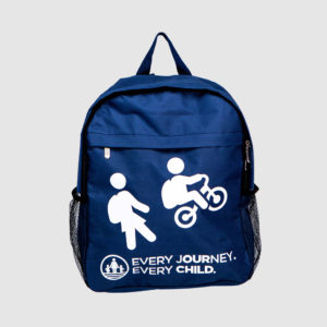 printed backpack in Pantone matched blue with white print