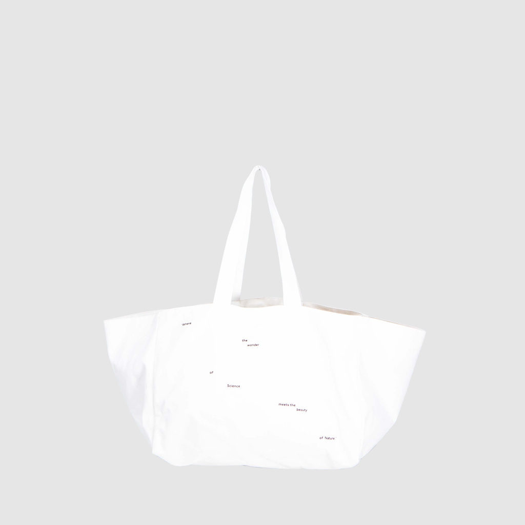 personalised beach bag in white with white print