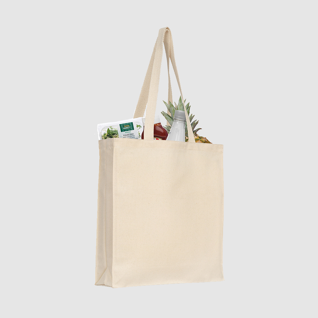 Natural 8oz Cotton Shopper Tote with Gusset Filled with Shopping