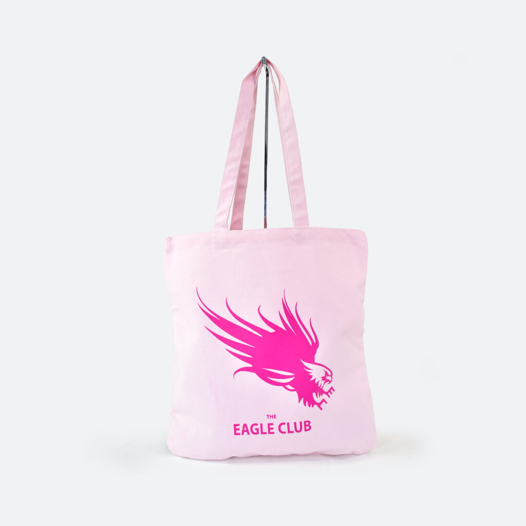 baby pink tote bag with hot pink eagle print