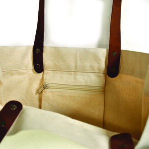 canvas tote with leather handles and rivets