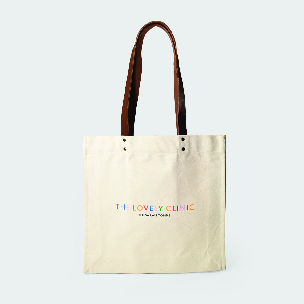 The Lovely Clinic Tonksy Treatments natural bag with leather handles