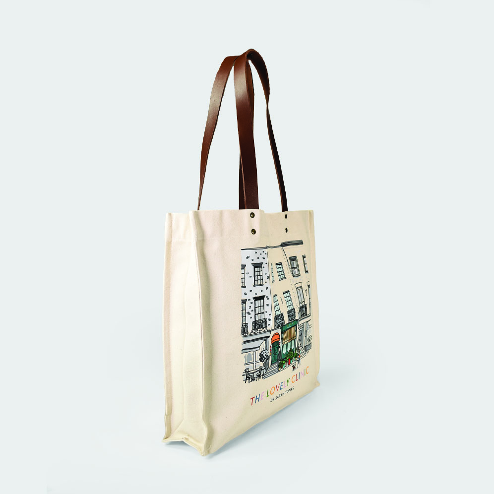The Lovely Clinic Tonksy Treatments natural bag with leather handles