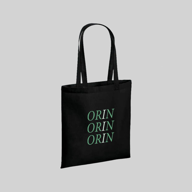 black tote bag with mint green print