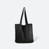 black tyvek tote bag with long handles and silver metal popper closure