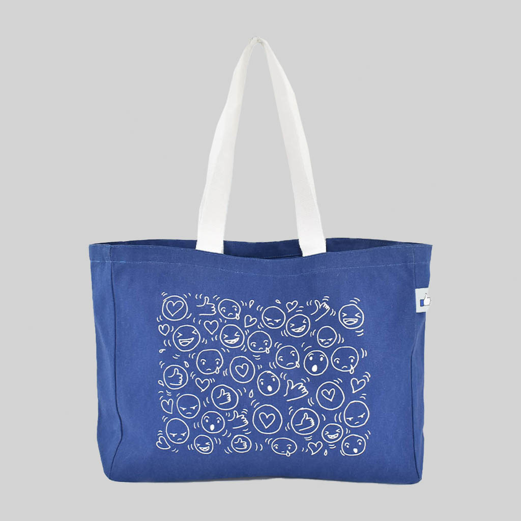 Facebook carryall with white print and white handles