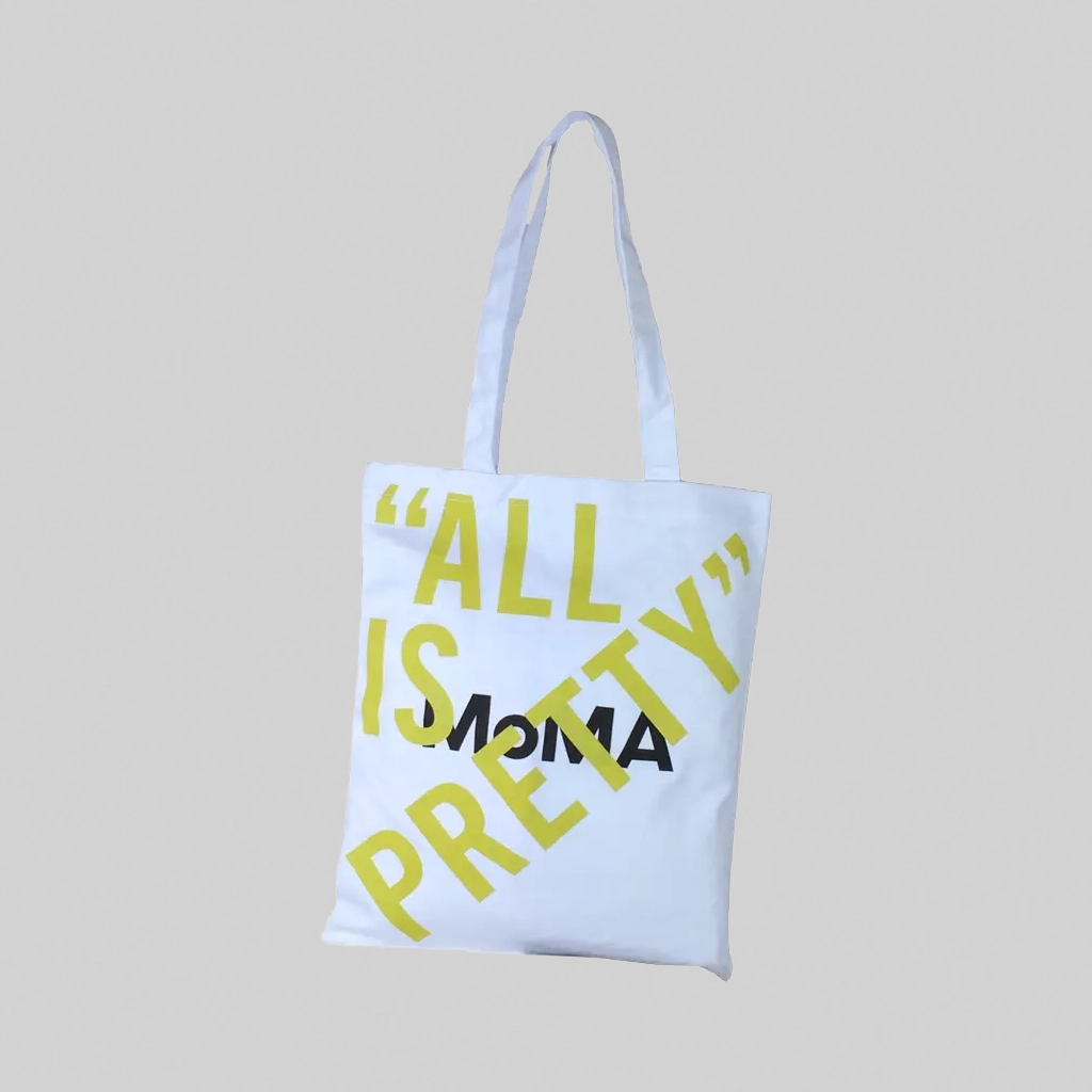 white tote bag with MOMA print for exhibition