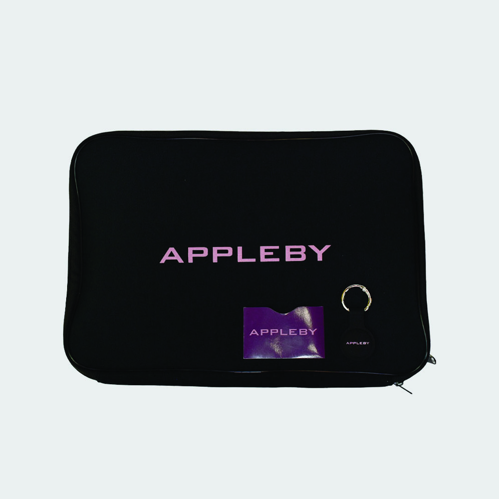 Black custom laptop case by Bag Workshop for Appleby Global corporate gifting